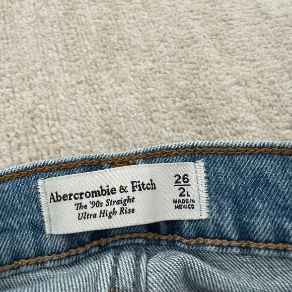 Abercrombie & Fitch 90s Straight Ultra High Rise Blue Jeans 26 / 2 Long - Picture 2 of 10